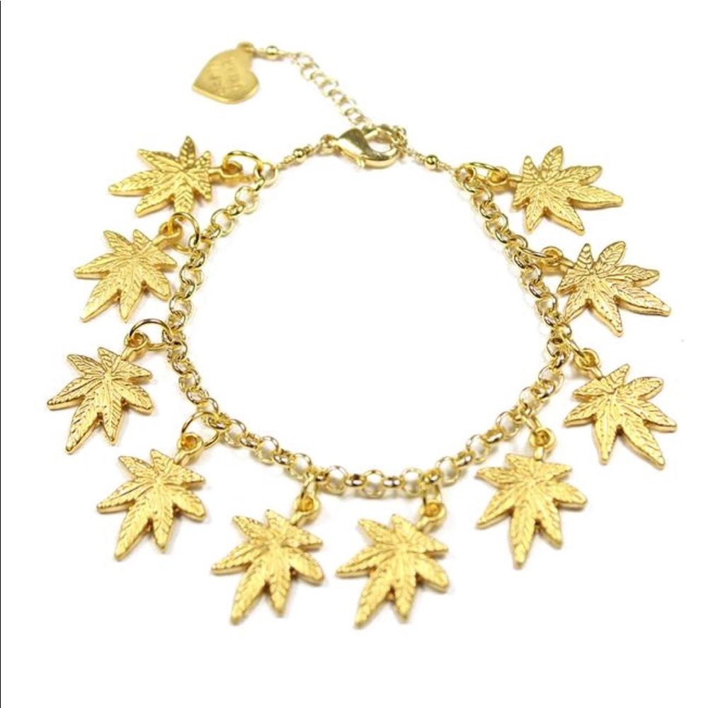 18k Gold-Plated “Mary Jane” Weed Leaf bracelet